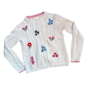 Boden kids floral fisherman cable knit sweater